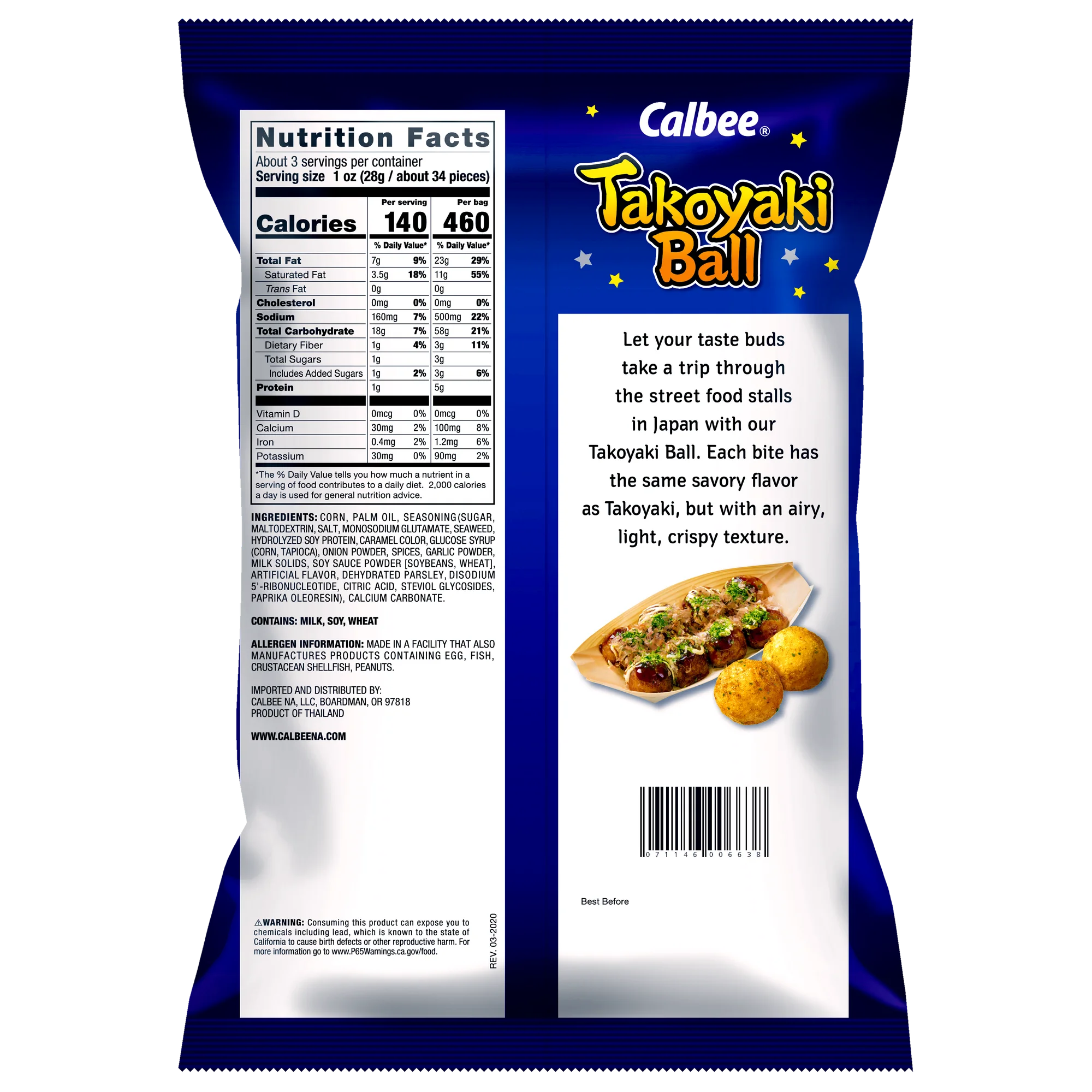 Calbee Takoyaki Ball – Octopus Flavor Corn Snacks, 3.17 oz