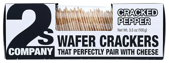 2’s Company Cracked Pepper Wafer Crackers – Gourmet Cheese Pairing, 3.5 oz