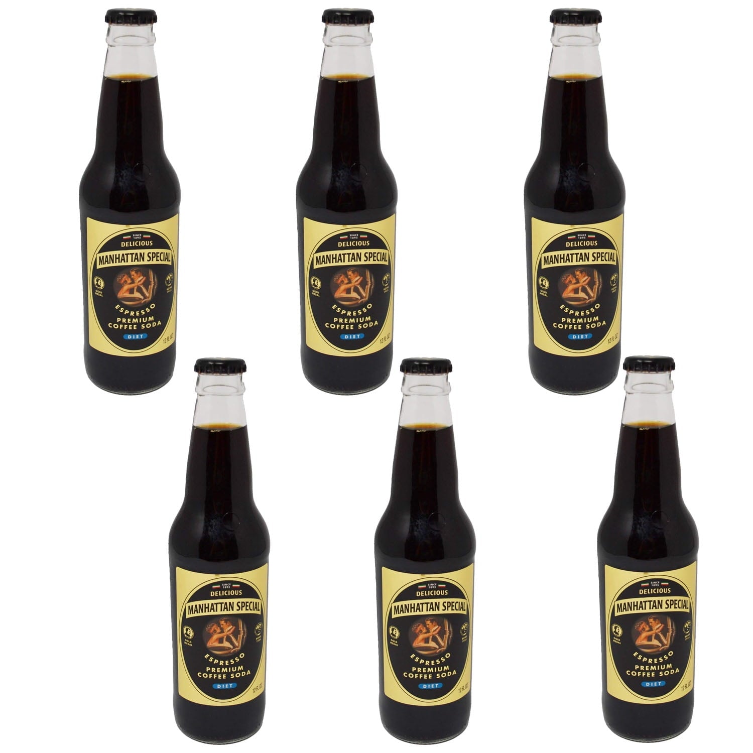 Manhattan Special Diet Espresso Coffee Soda – 12 oz Glass Bottles (6 Pack)