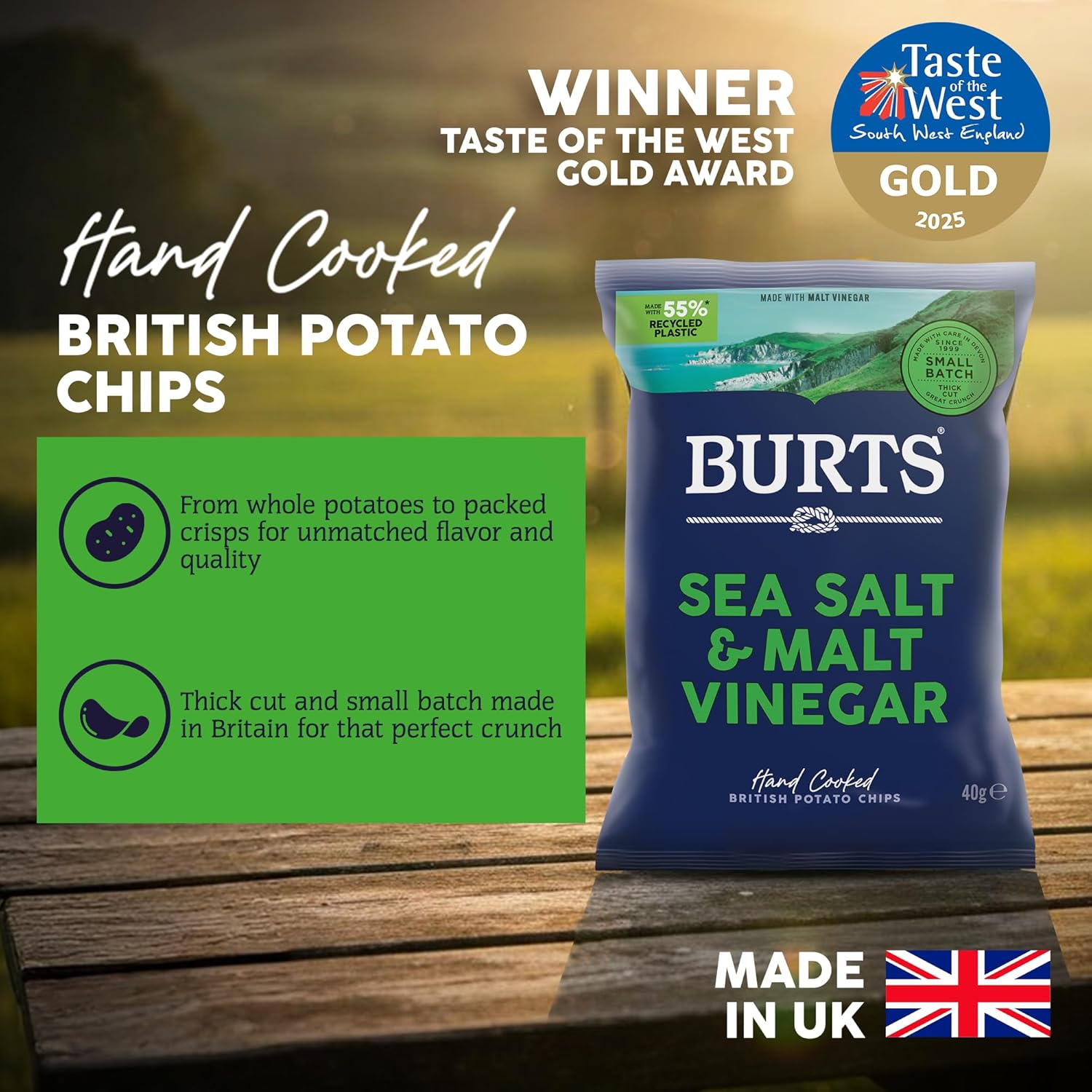 Burts Sea Salt & Malt Vinegar Potato Chips 1.4 oz (20-pack)