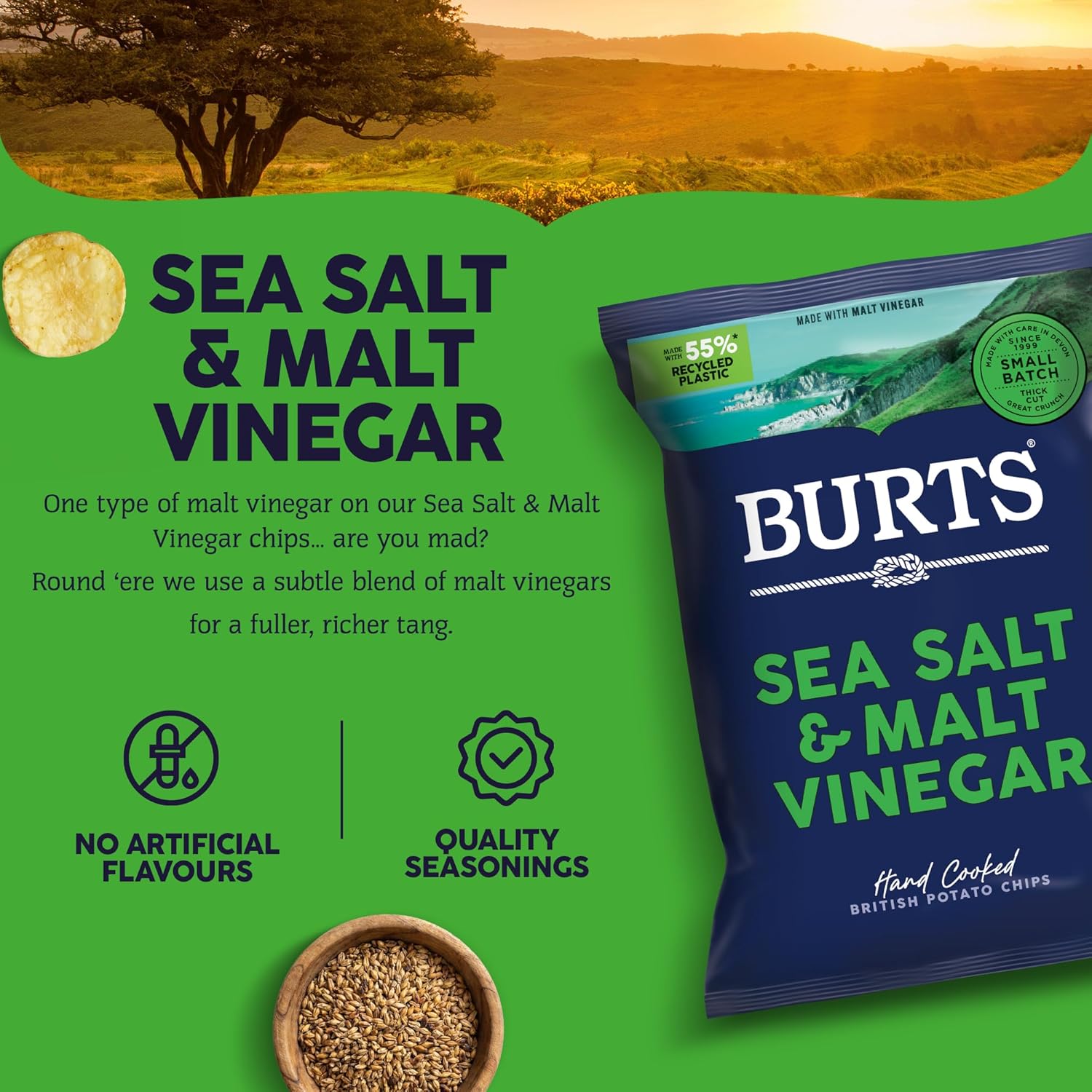 Burts Sea Salt & Malt Vinegar Potato Chips 1.4 oz (20-pack)