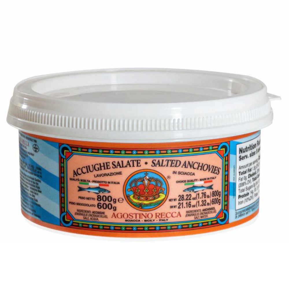 Agostino Recca Salted Anchovies - Whole Fish in Salt 1.76 lb (28.2 oz)