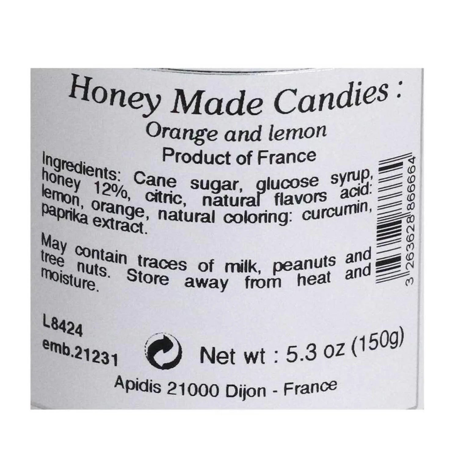 Abeille Diligente – Orange & Lemon Honey Candy 150g (Made in France)