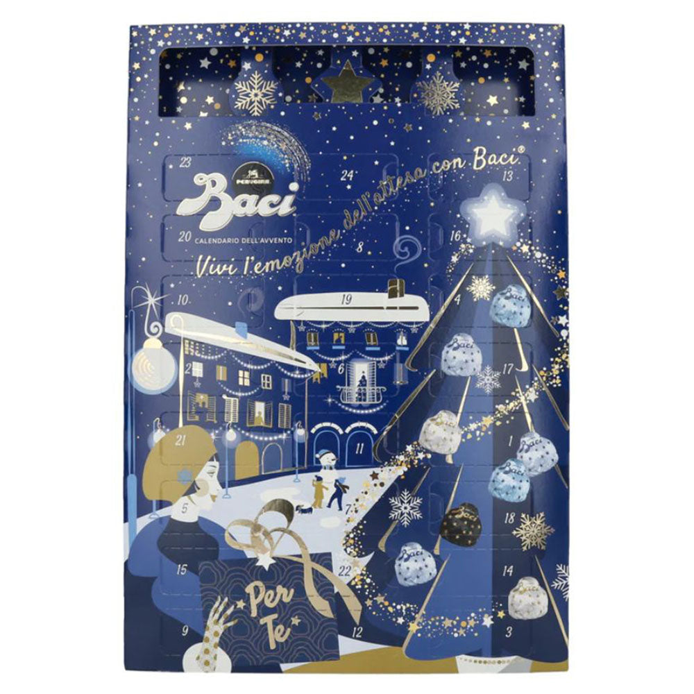 Baci chocolate advent calendar with festive design on a white background