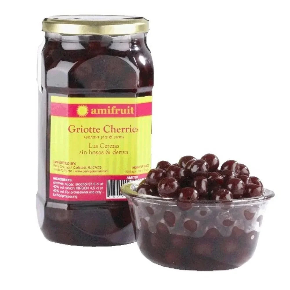 Amifruit Griotte Cherries in Kirsch – French Cherries in Brandy, 1L Jar