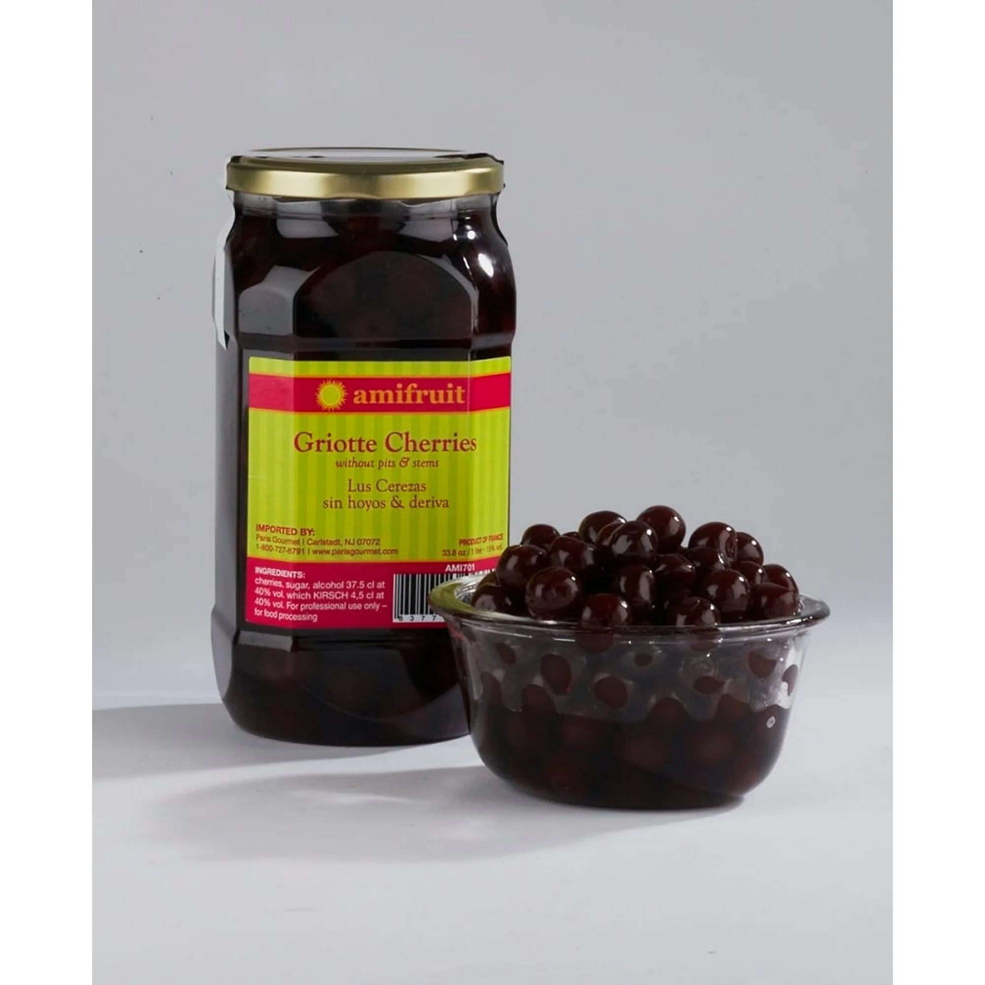 Amifruit Griotte Cherries in Kirsch – French Cherries in Brandy, 1L Jar