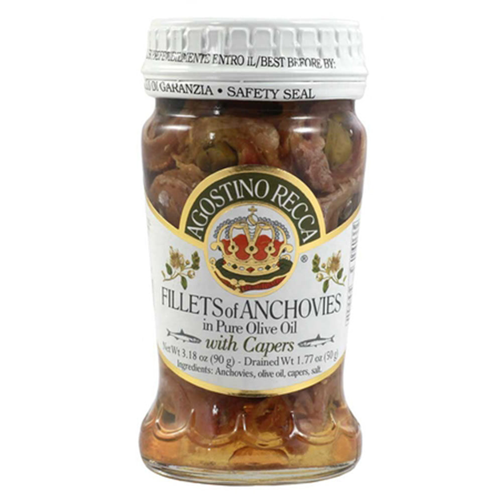 Recca Anchovy Fillets Rolled with Capers - 3.17 oz Jar (90 g)