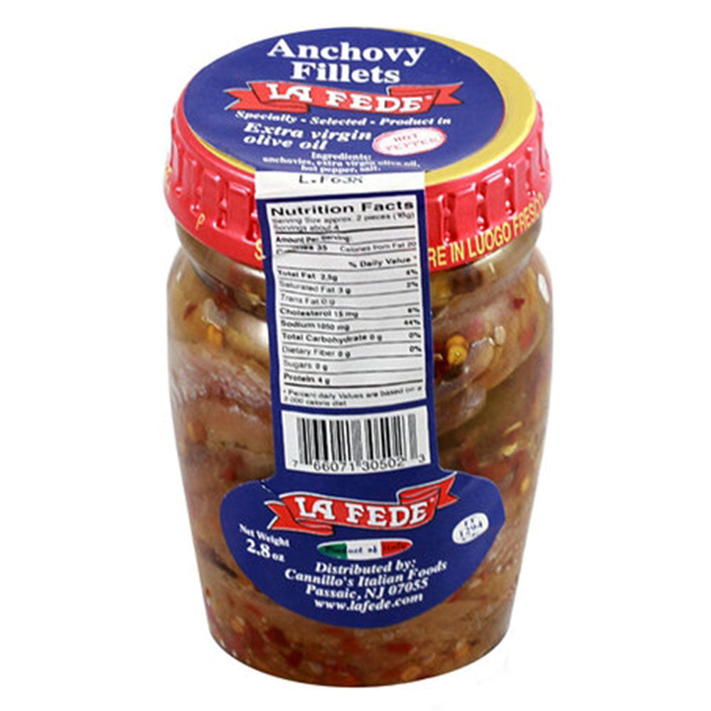 La Fede Hot Anchovy Fillets in Olive Oil – Spicy Italian Anchovies, 2.8 oz