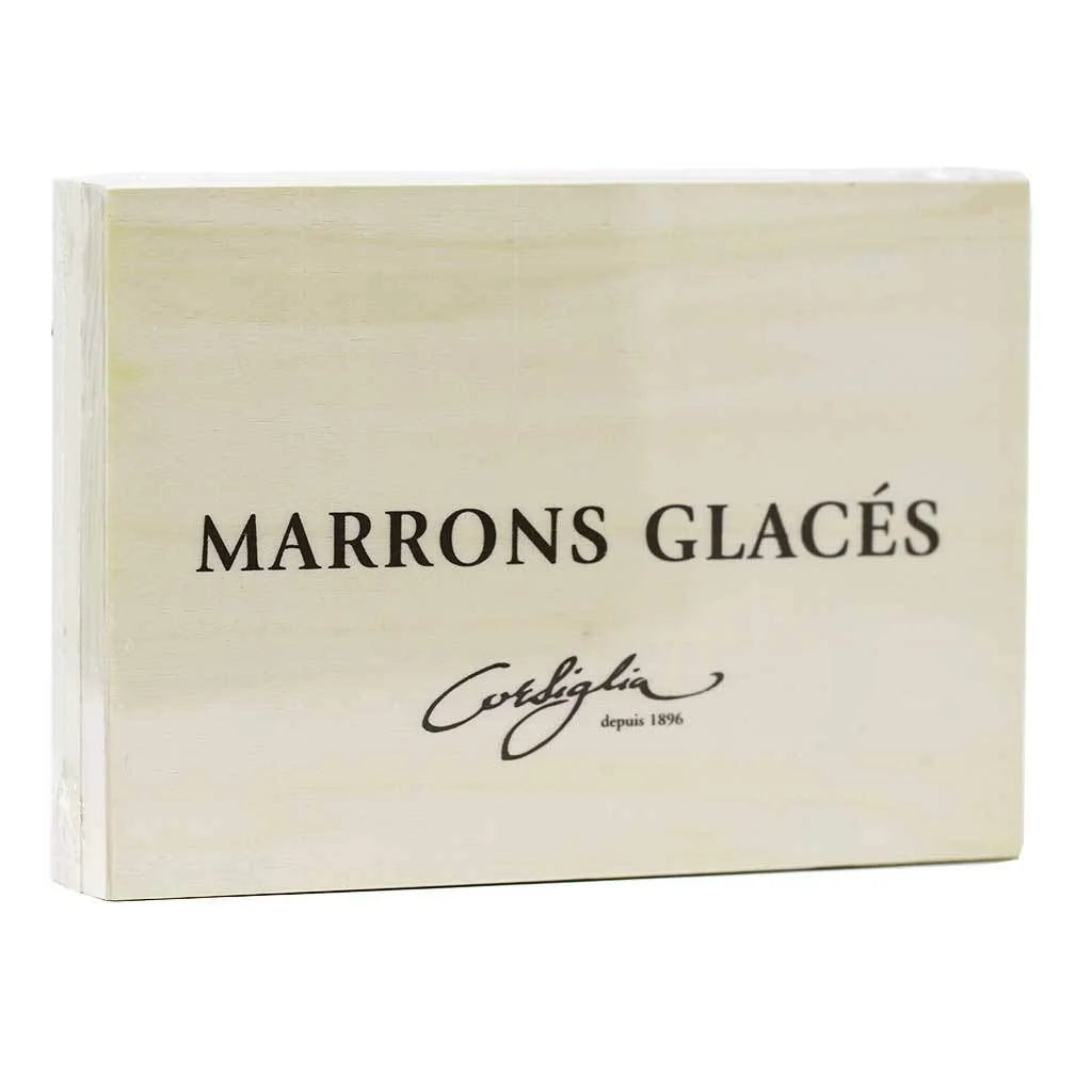 André Corsiglia Marrons Glacés – French Candied Chestnuts in Wooden Box, 8 Pieces