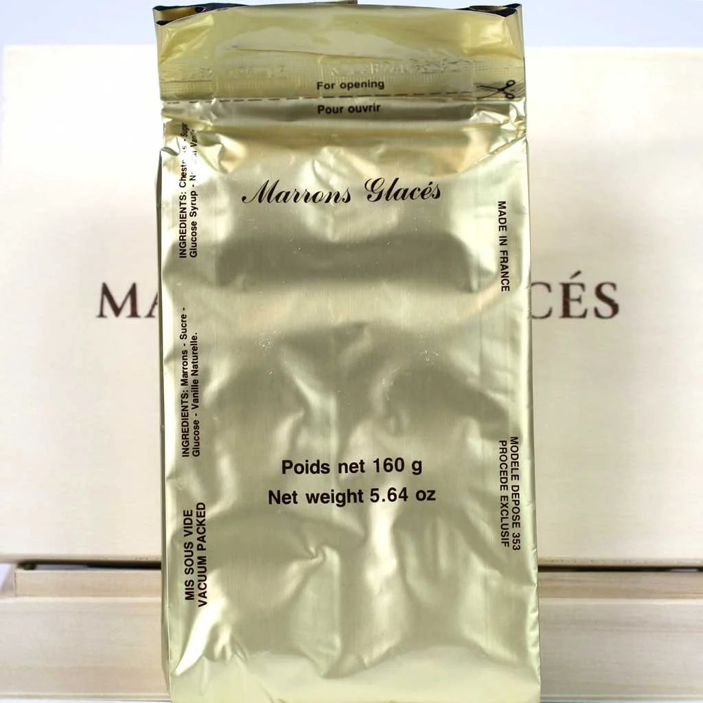 André Corsiglia Marrons Glacés – French Candied Chestnuts in Wooden Box, 8 Pieces