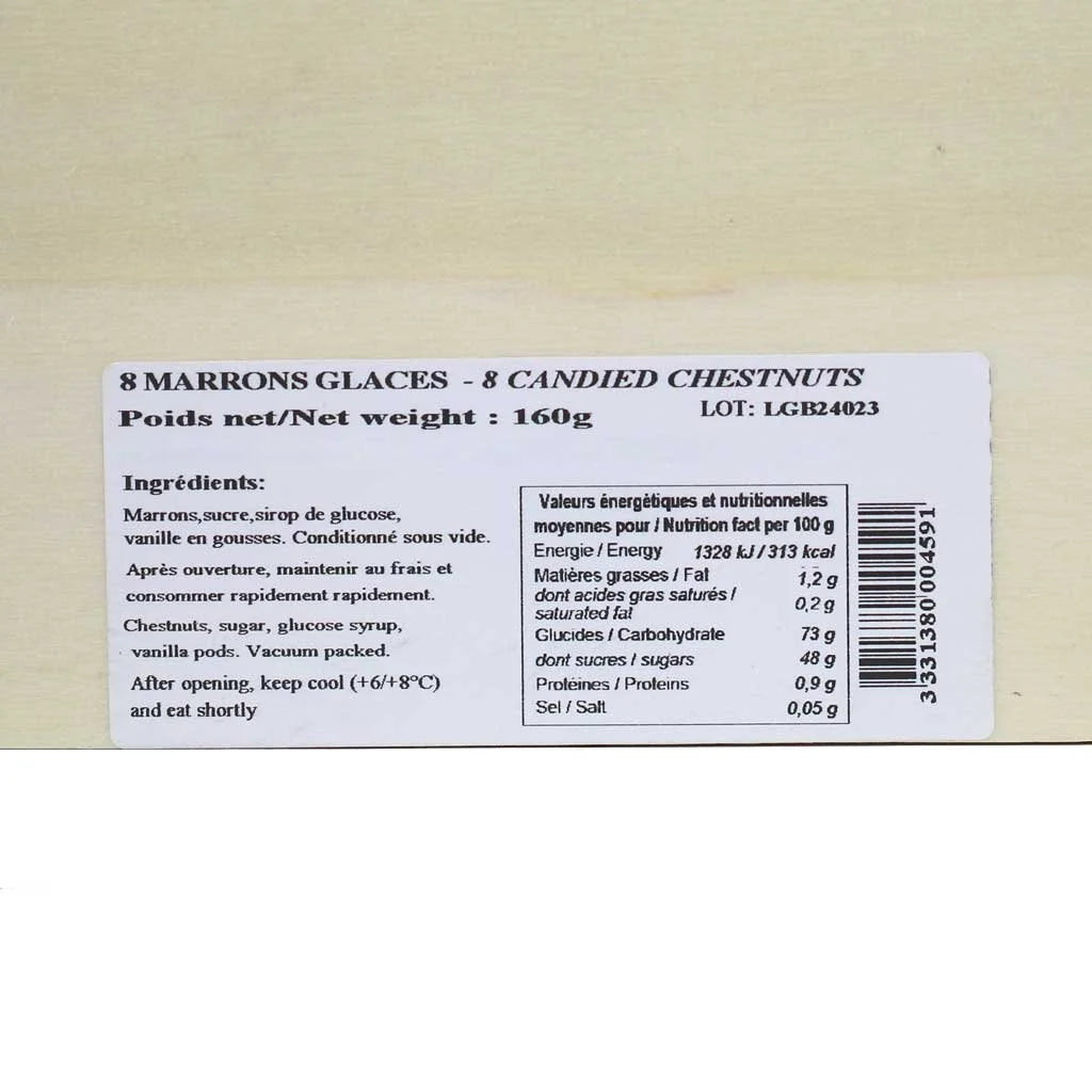 André Corsiglia Marrons Glacés – French Candied Chestnuts in Wooden Box, 8 Pieces