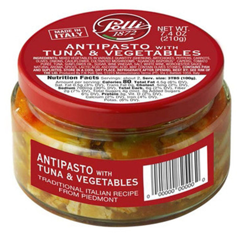 Jar of Lelli Antipasto with Tuna & Vegetables on a white background