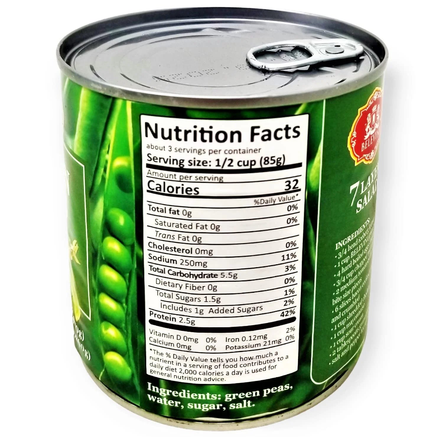 Belevini Green Peas – Canned, 14 oz (400g)