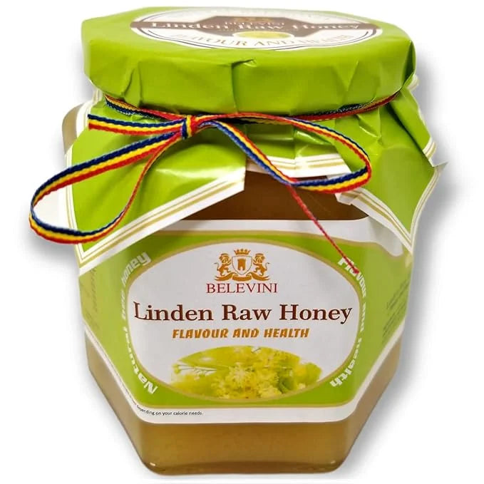 Belevini Linden Raw Honey – Pure, Unpasteurized Natural Honey from Romania – 500g/17.64 oz