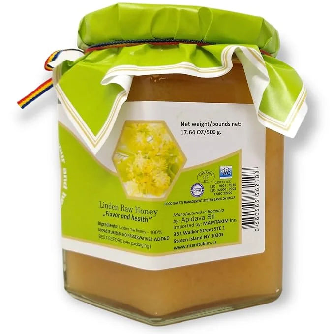 Belevini Linden Raw Honey – Pure, Unpasteurized Natural Honey from Romania – 500g/17.64 oz