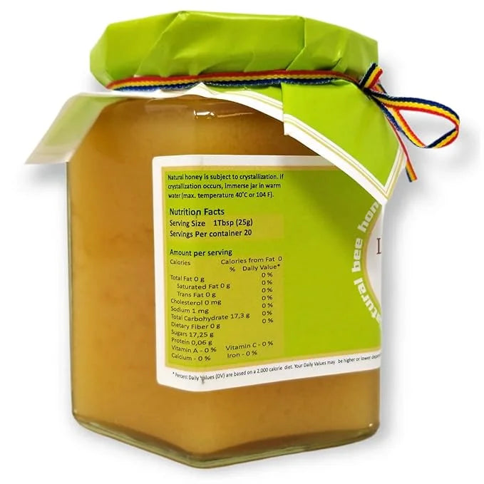 Belevini Linden Raw Honey – Pure, Unpasteurized Natural Honey from Romania – 500g/17.64 oz