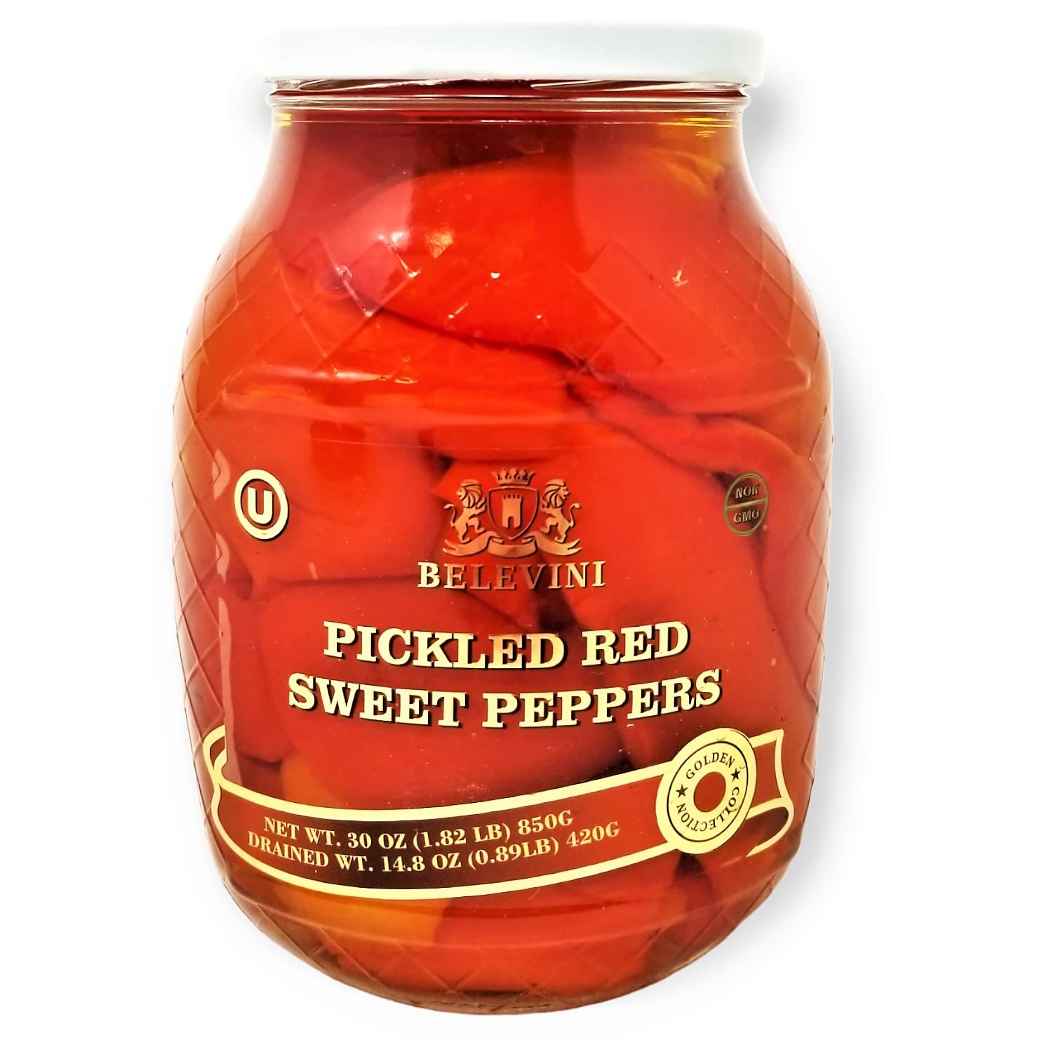 Belevini Pickled Red Sweet Peppers – Non-GMO, Vegan, Kosher – 30 oz Jar