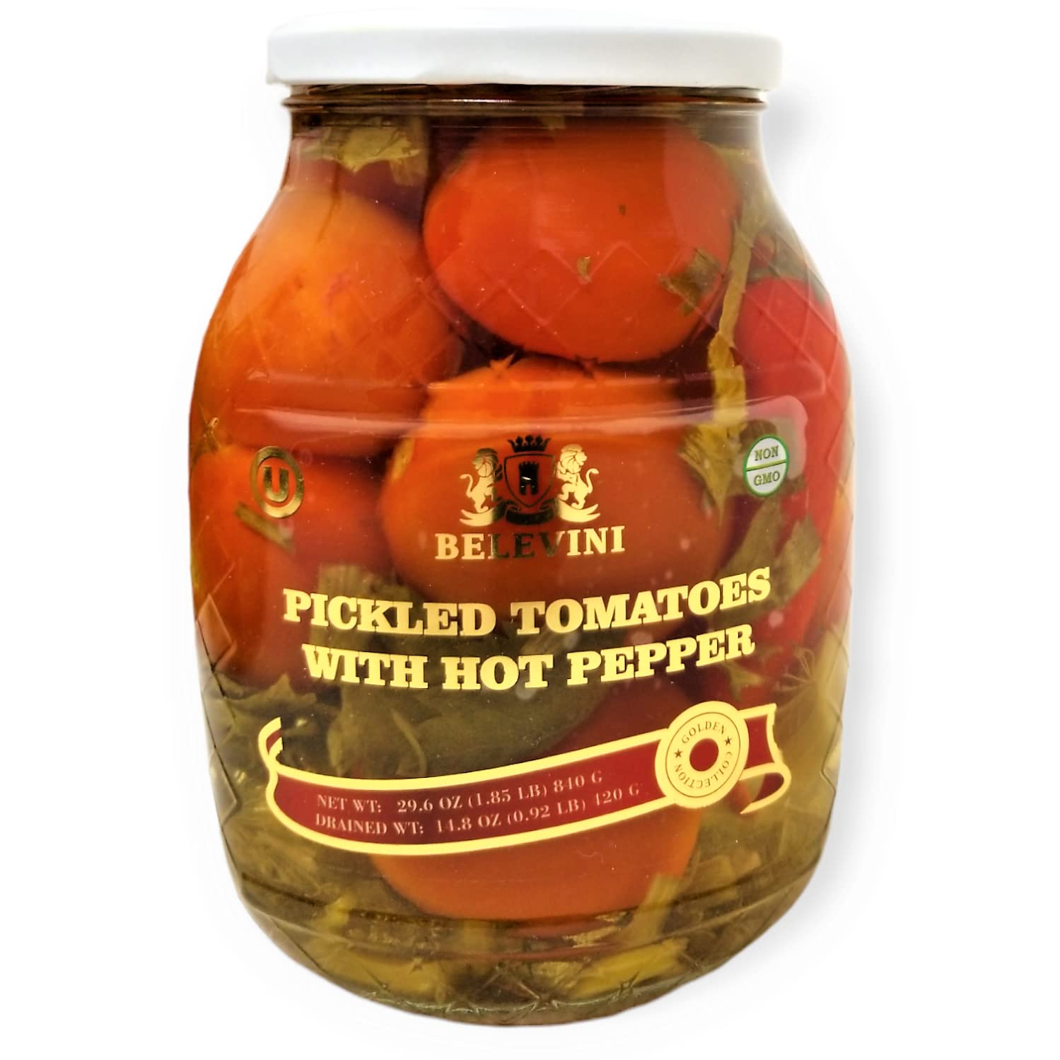 Belevini Pickled Tomatoes with Hot Pepper – Non-GMO, Vegan, Kosher – 29.6 oz Jar