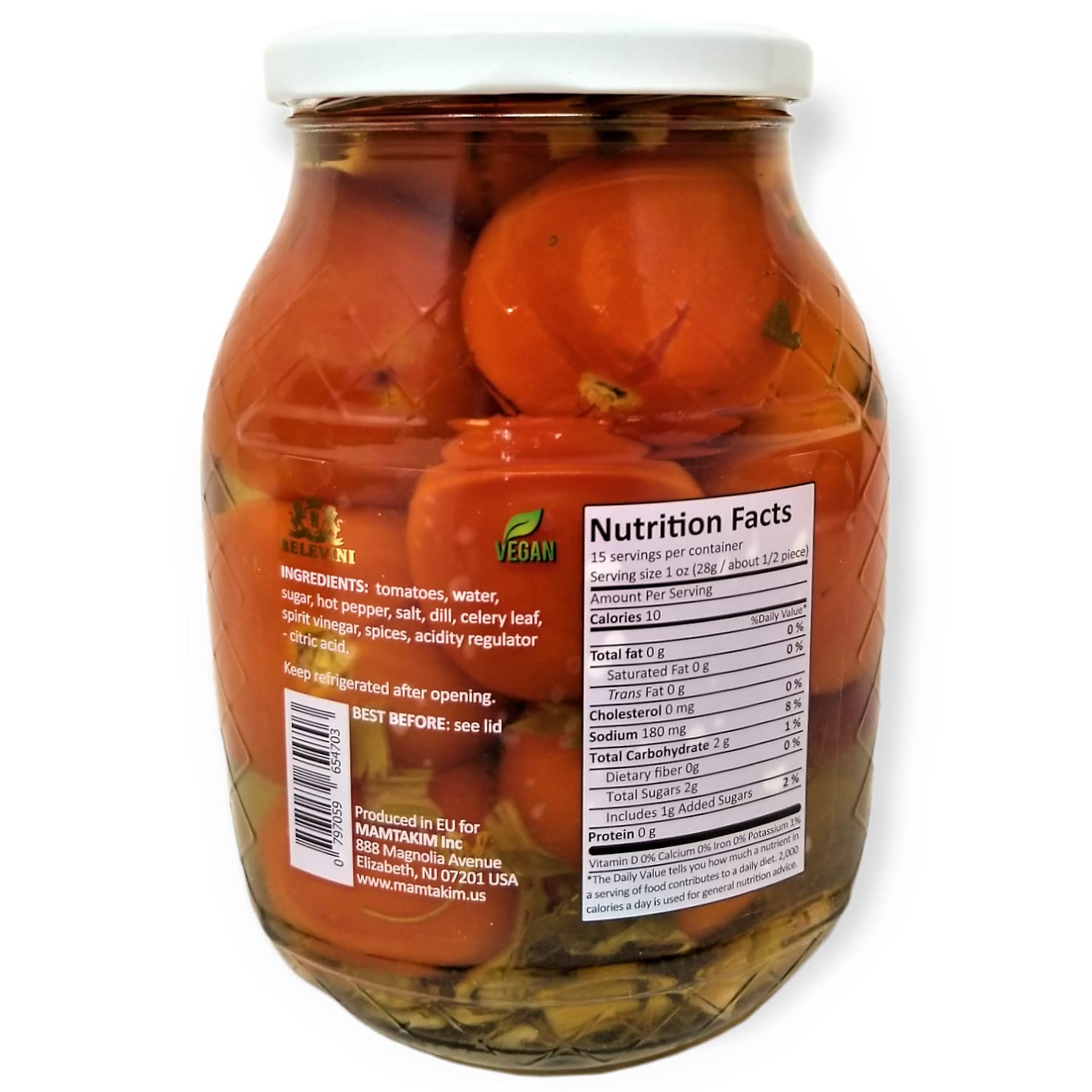 Belevini Pickled Tomatoes with Hot Pepper – Non-GMO, Vegan, Kosher – 29.6 oz Jar