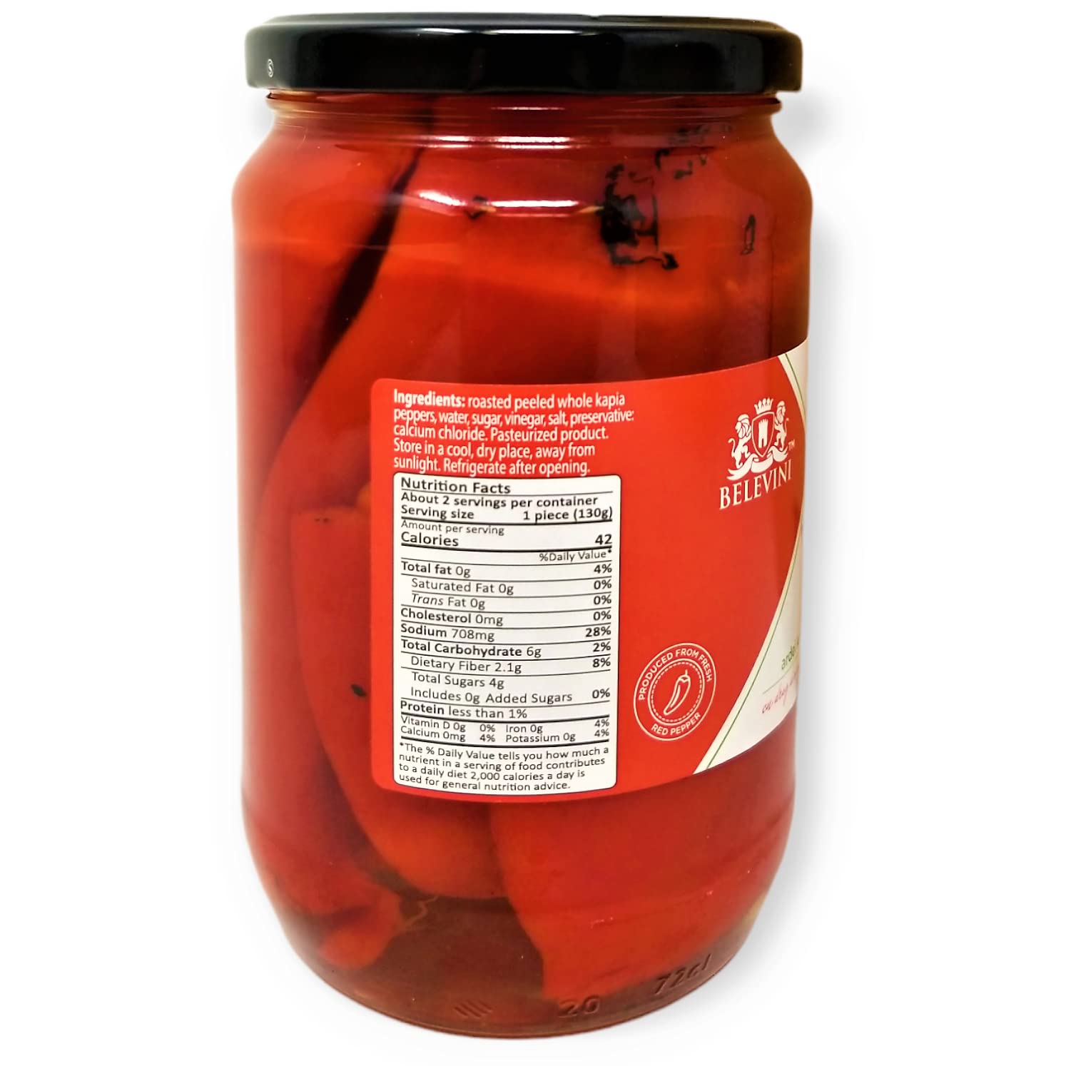 Belevini Roasted Sweet Red Kapia Peppers in Vinegar – Country Style, 24oz (680g)