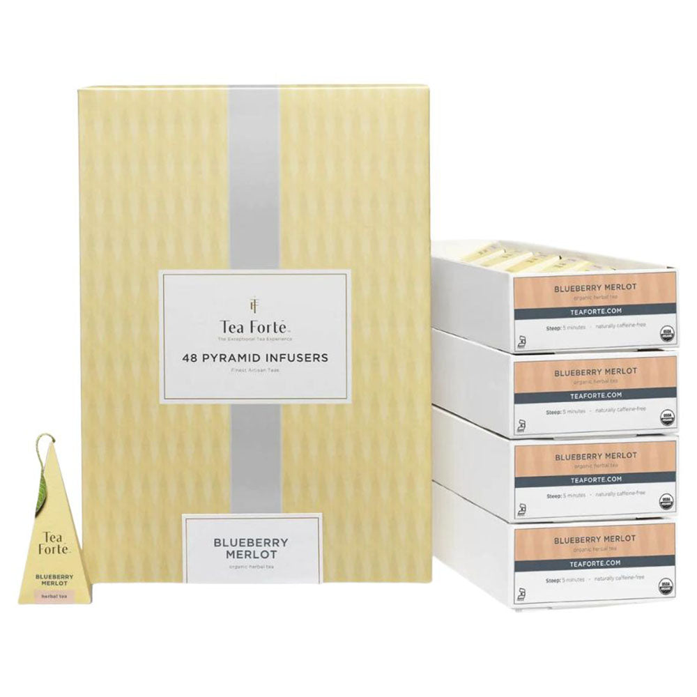 TEA FORTE Blueberry Merlot Herbal Tea – Caffeine-Free Pyramid Infusers (40 Count Bulk Box)