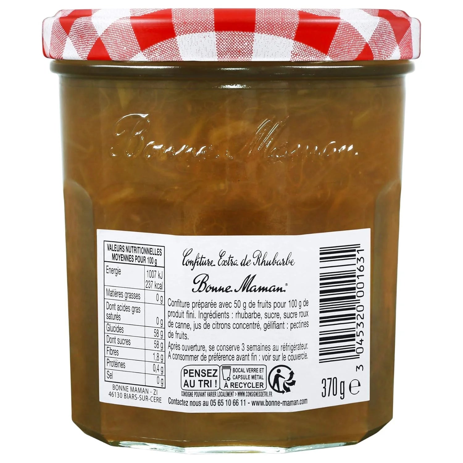 Bonne Maman Rhubarb Jam – Authentic French Preserve, 370g