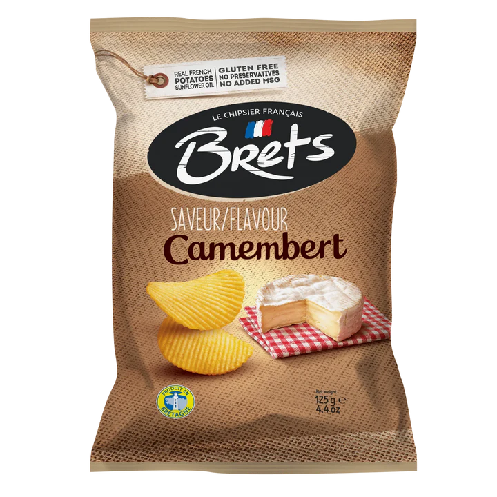 Brets Camembert Cheese Potato Chips – French Gourmet Crinkle Cut, 125g x 10 Pack