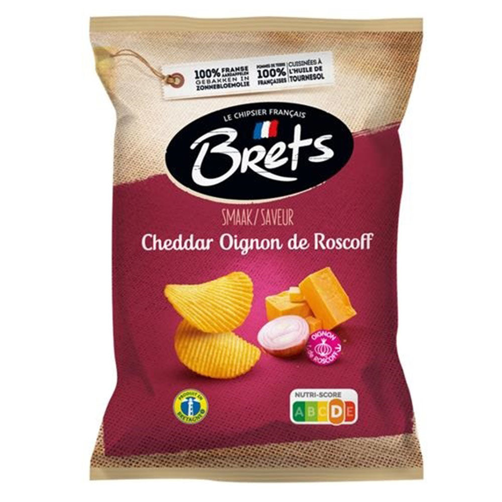 Bret's cheddar onion chips packaging on a white background