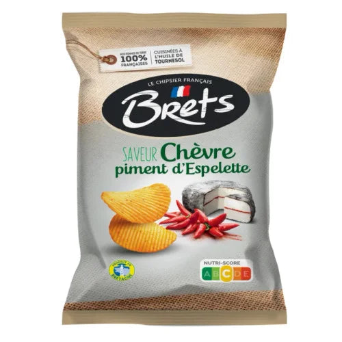 Brets Goat Cheese & Espelette Chili Potato Chips – French Gourmet Crinkle Cut, 125g x 10 Pack