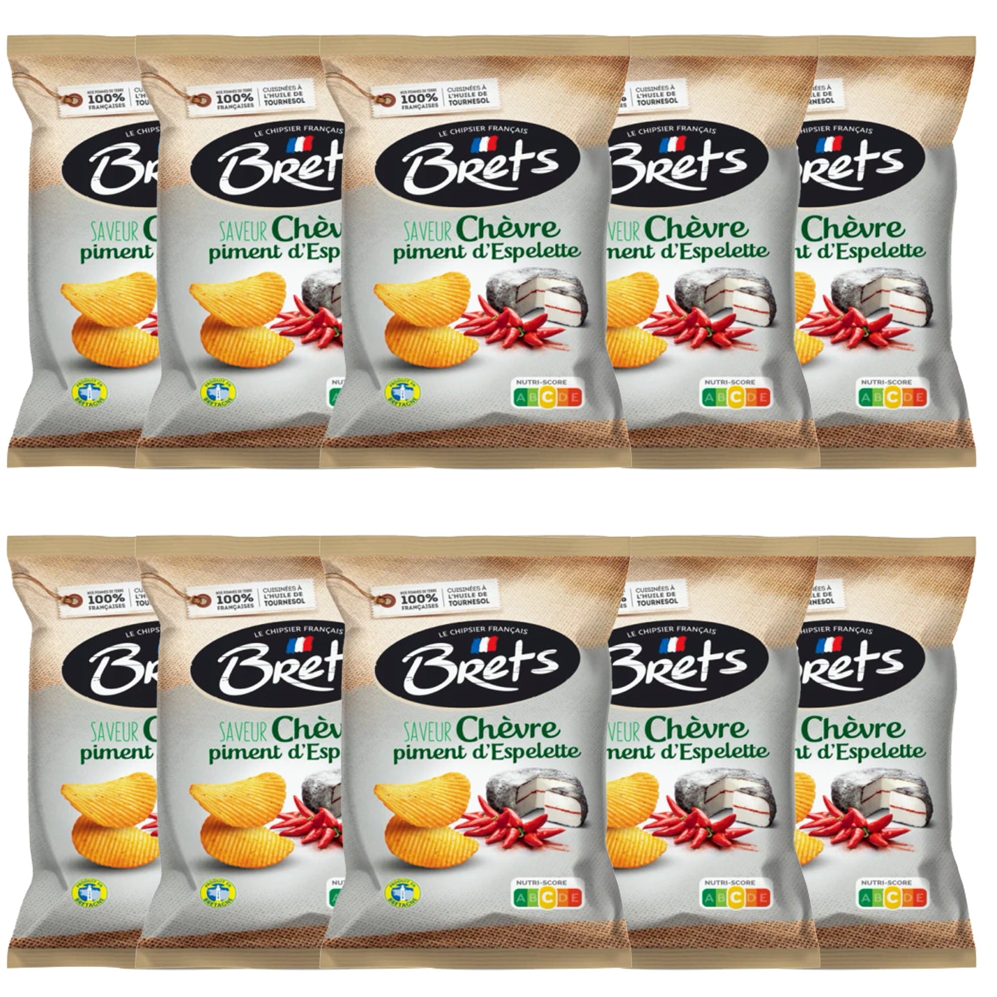 Brets Goat Cheese & Espelette Chili Potato Chips – French Gourmet Crinkle Cut, 125g x 10 Pack