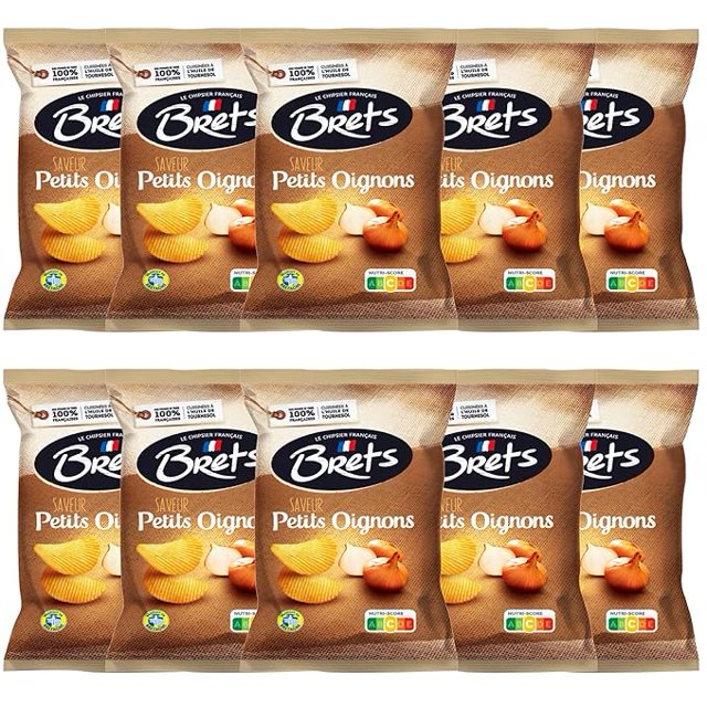 Brets Petit Onions Potato Chips – French Gourmet Crinkle Cut, 125g x 10 Pack