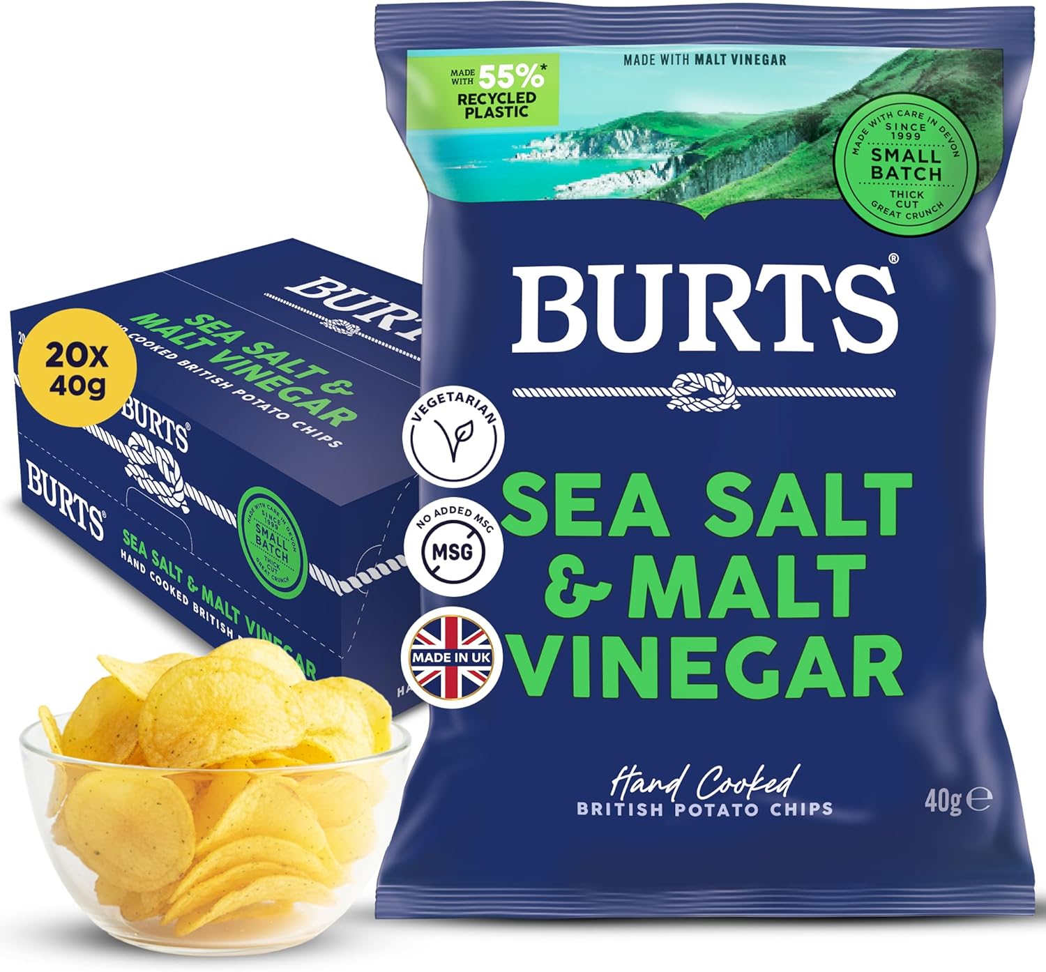 Burts Sea Salt & Malt Vinegar Potato Chips 1.4 oz (20-pack)