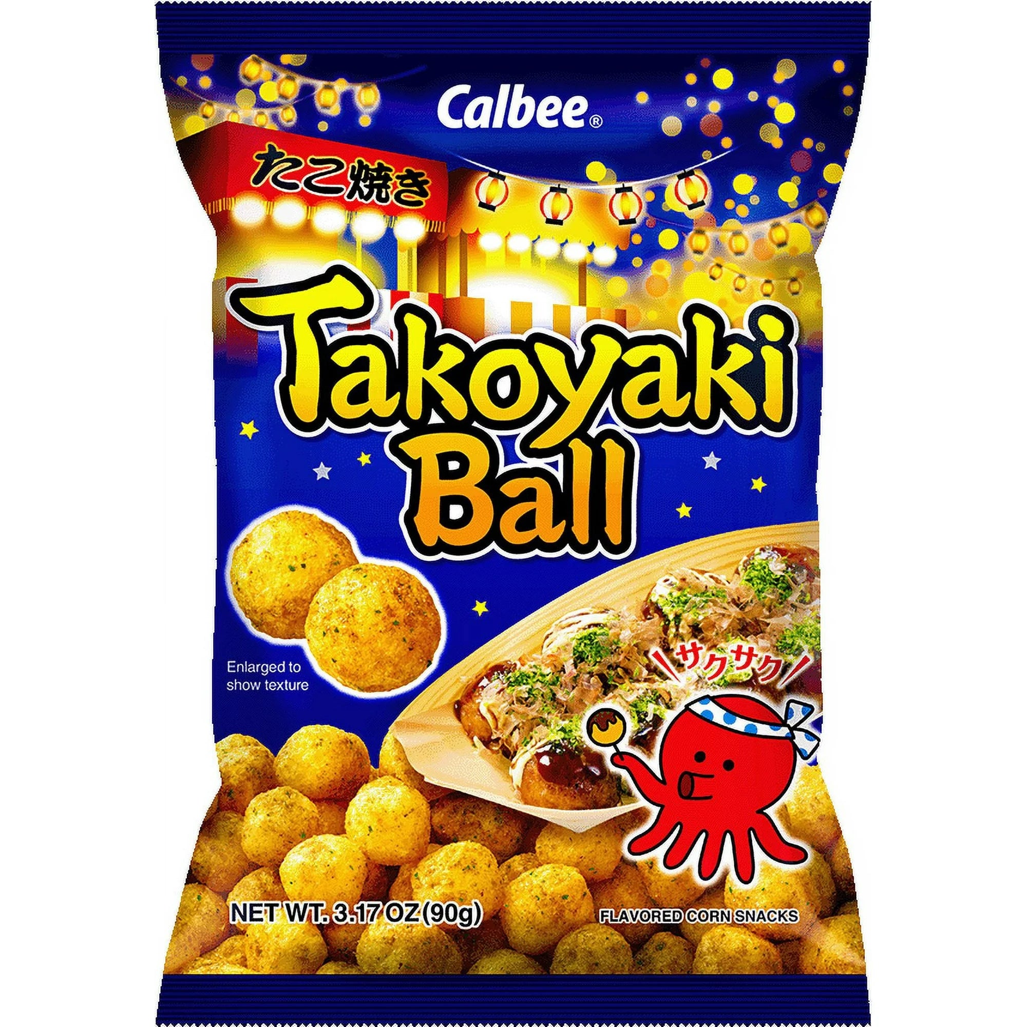 Calbee Takoyaki Ball – Octopus Flavor Corn Snacks, Japanese Street Food Style, 3.17 oz