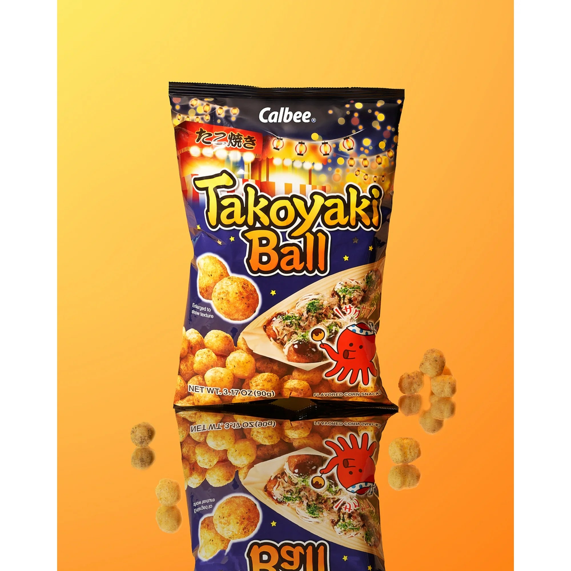 Calbee Takoyaki Ball – Octopus Flavor Corn Snacks, Japanese Street Food Style, 3.17 oz