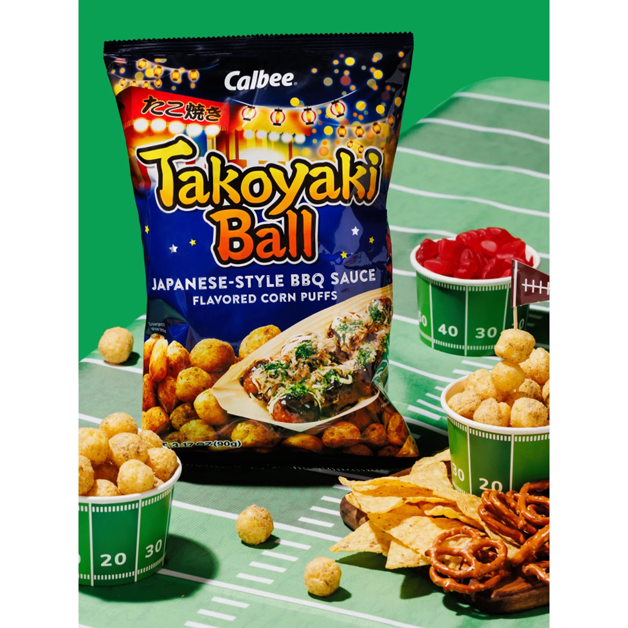 Calbee Takoyaki Ball – Octopus Flavor Corn Snacks, Japanese Street Food Style, 3.17 oz