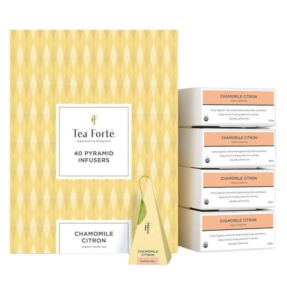 TEA FORTE Chamomile Citron Tea – Caffeine-Free Herbal Pyramid Infusers (40 Count Bulk Box)