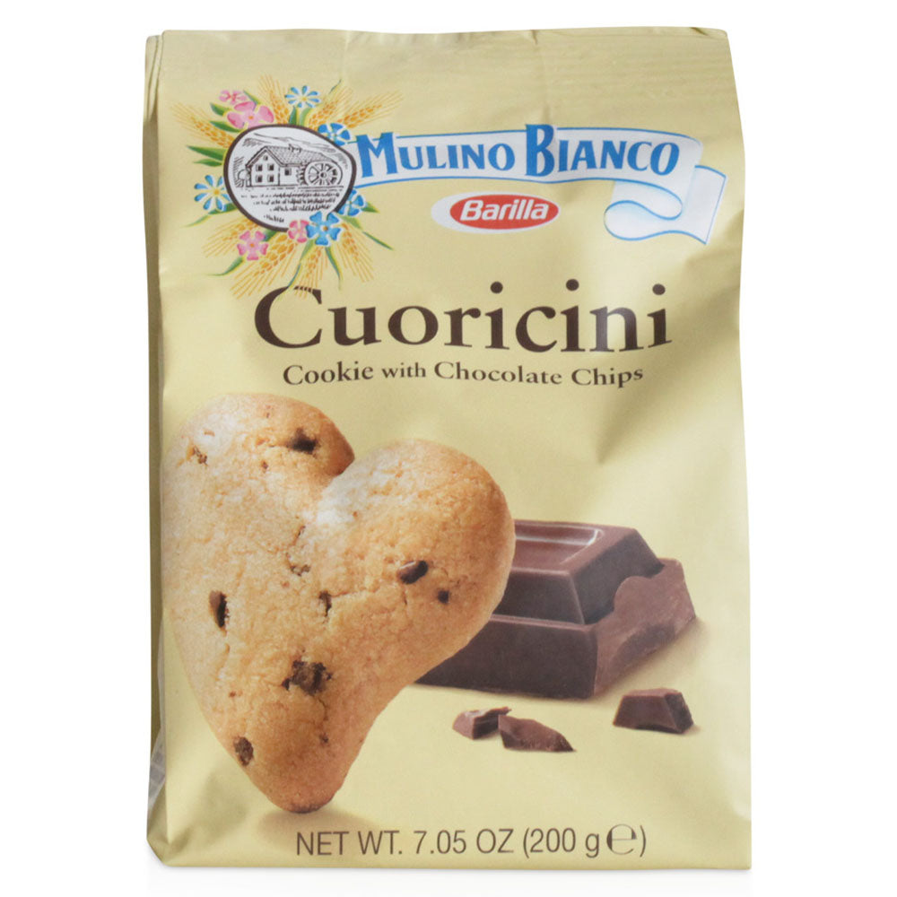 MULINO BIANCO Cuoricini Italian Cookies – Heart-Shaped with Chocolate Chips (7.05 oz)