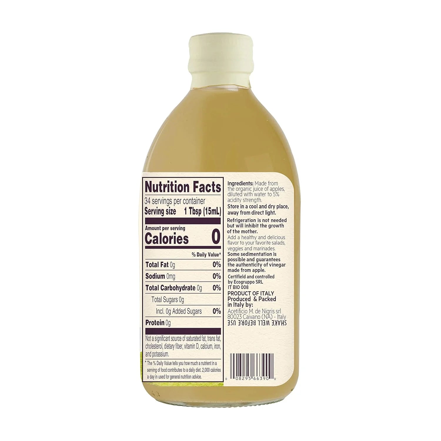 De Nigris Organic Apple Cider Vinegar with Mother – 16.9 fl oz