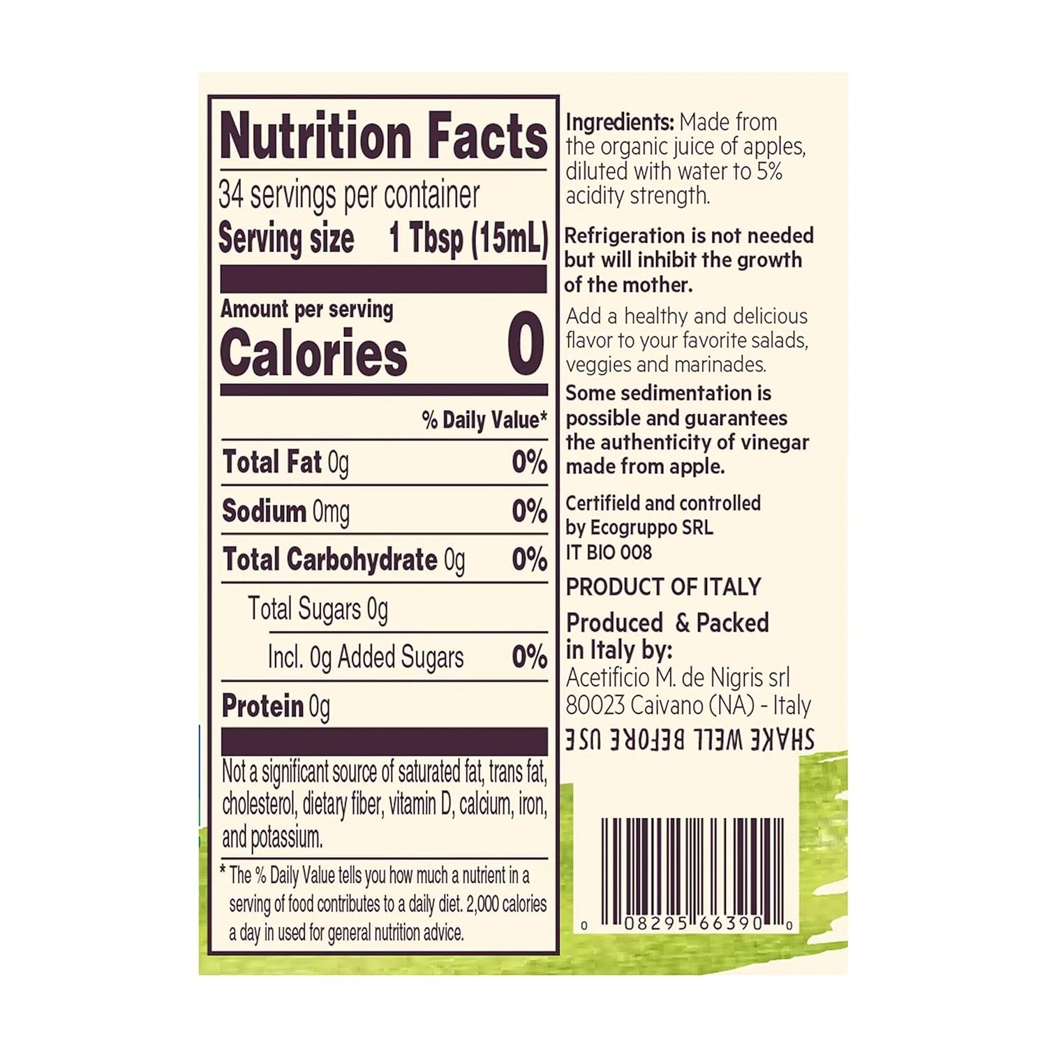 De Nigris Organic Apple Cider Vinegar with Mother – 16.9 fl oz
