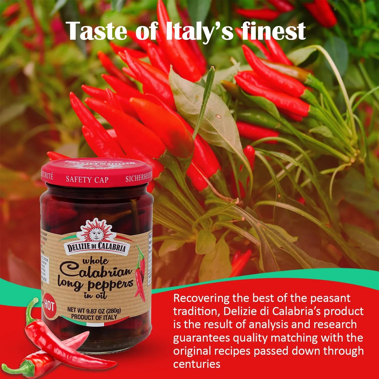 Calabrian Long Hot Peppers in Oil – 9.87 oz (Product of Italy)