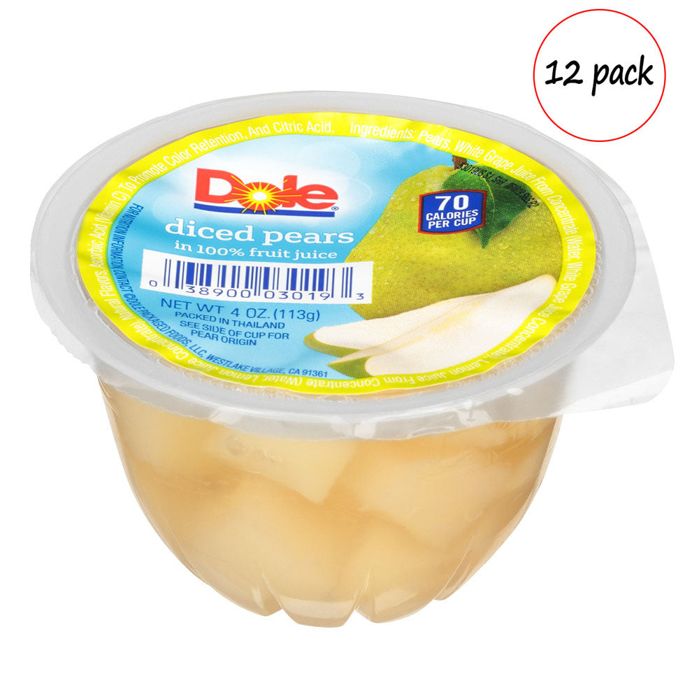 Dole Diced Pears in 100% Juice – Pack of 12 (4 oz Cups)