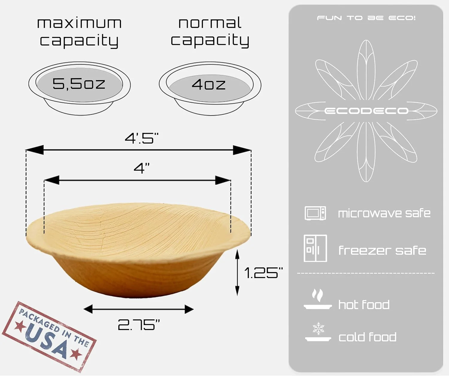 4-Inch Palm Leaf Round Bowls – 100-Pack Mini Eco-Friendly Disposable Party Bowls