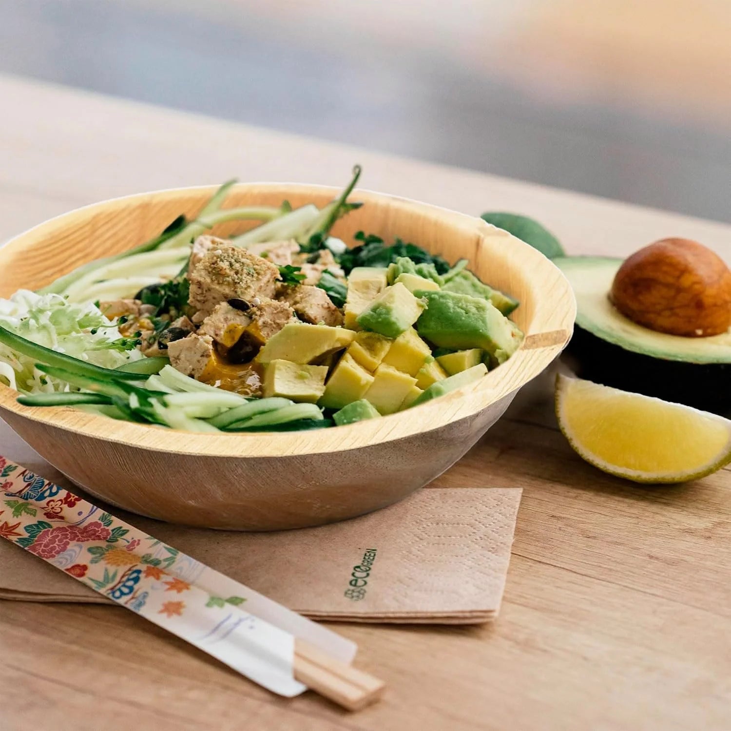 Square Palm Leaf Bowls (17 oz) – 50-Pack & Large Round Serving Plates (40 oz) – 10-Pack Eco-Friendly Disposable Party Set