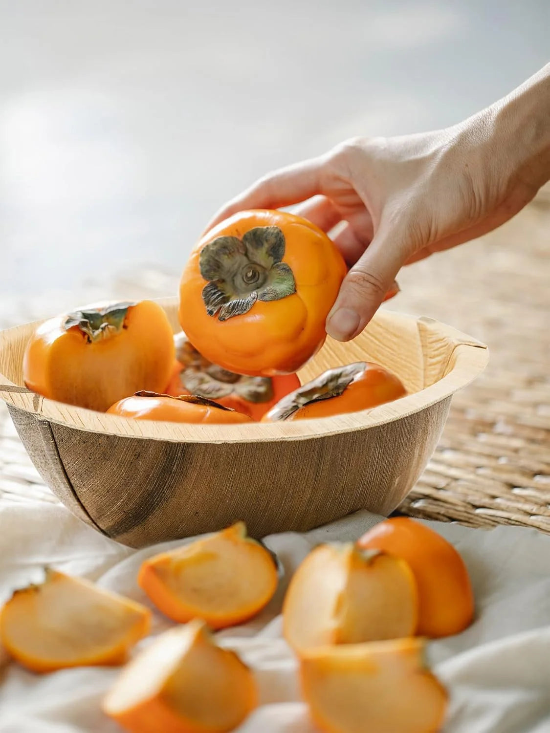 8-Inch Square Palm Leaf Plates with Wooden Cutlery & Large Serving Bowls – Eco-Friendly Disposable Party Set