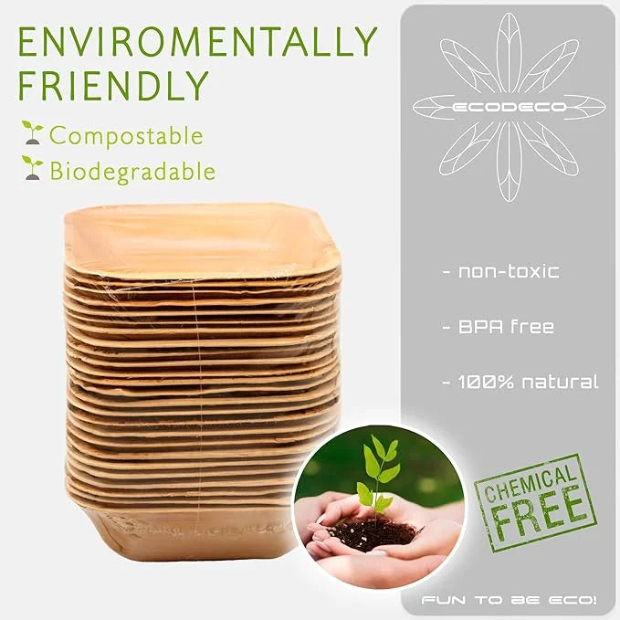 5-Inch Palm Leaf Square Bowls – 50-Pack Eco-Friendly Disposable Party Plates