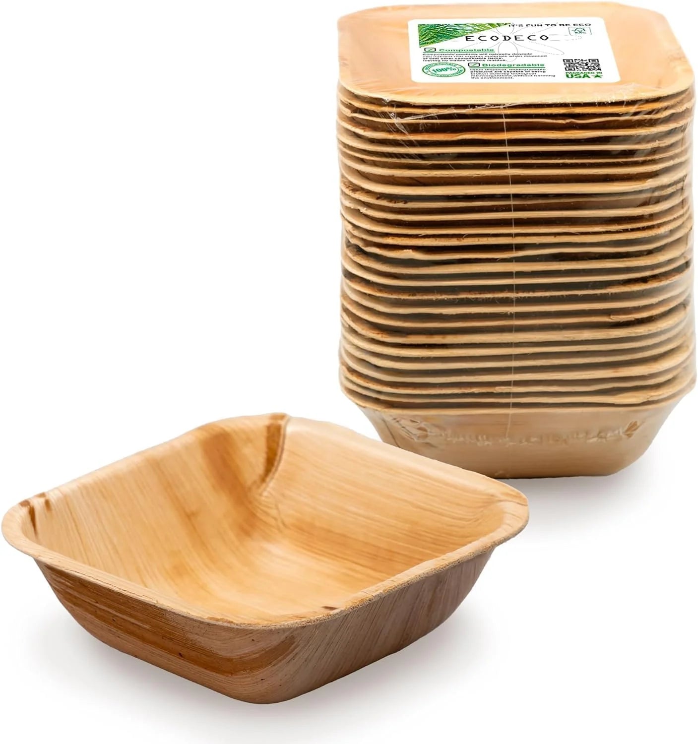 5-Inch Palm Leaf Square Bowls – 100-Pack Eco-Friendly Disposable Party Plates