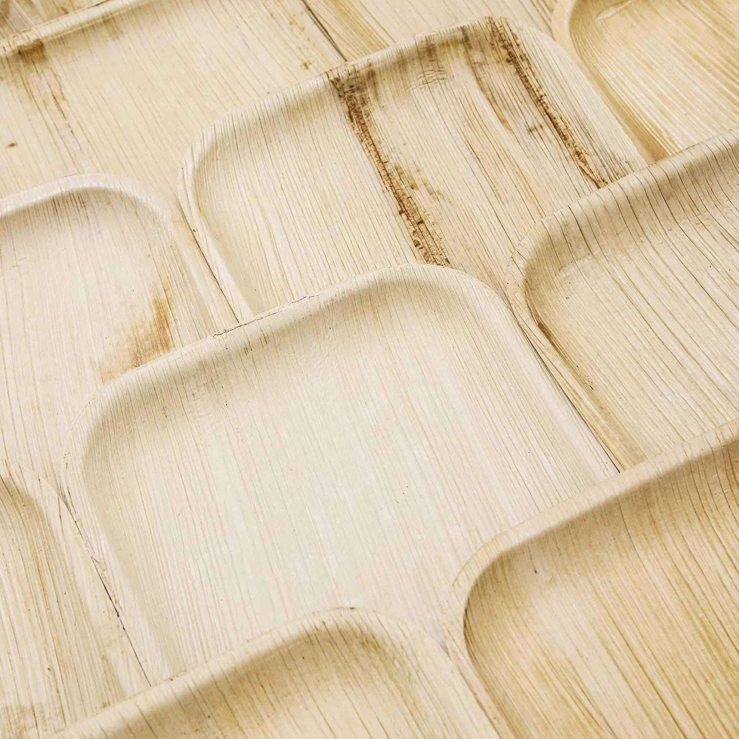8-Inch Palm Leaf Square Plates with Wooden Cutlery – 50-Pack Eco-Friendly Disposable Party Set