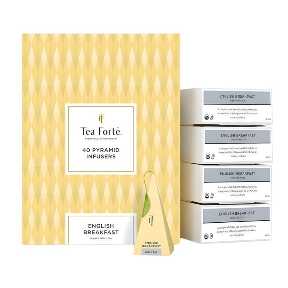 TEA FORTE English Breakfast Tea – Premium Black Tea Pyramid Infusers (40 Count Bulk Box)