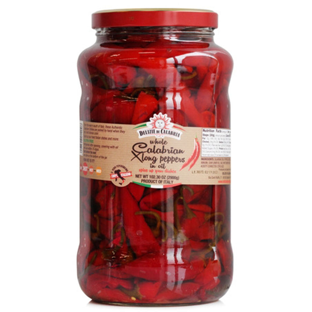 Delizie Di Calabria Extra Long Calabrian Peppers in Oil - 102.3 oz (6.39 LB) Glass Jar