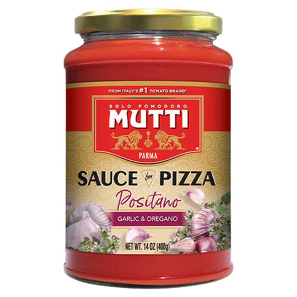 MUTTI “Positano” Garlic & Oregano Pizza Sauce – Italian Tomato Base (14 oz)